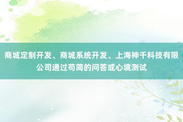 商城定制开发、商城系统开发、上海神千科技有限公司通过苟简的问答或心境测试